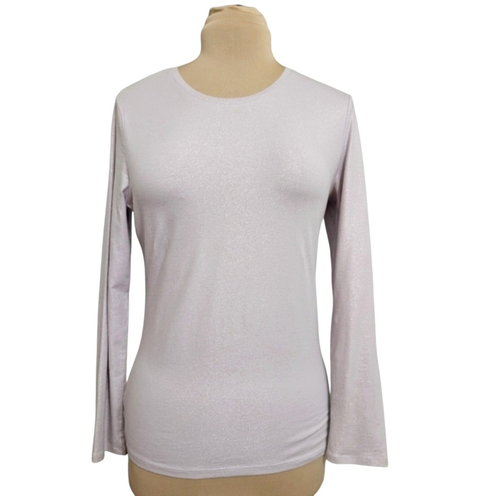 Ann Taylor Womens Lavender Metallic Shimmer Long Sleeve Crew Neck Top Size M